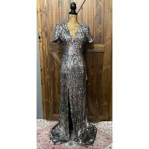 Dress the Population Revolve Karla Silver Sequin Mermaid Maxi Women’s Formal Dre